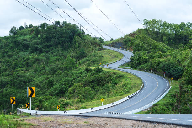 istock Curved and winding asphalt road 1263517200