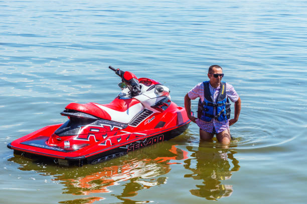 walk on  a water motor bike. - wake jet boat water water sport imagens e fotografias de stock