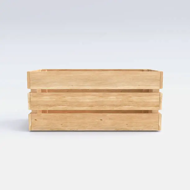Wooden crate on white background. 3D illustration