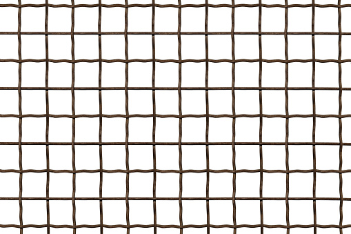 Metal grille. Wire fence isolated on white background. Steel, iron, metal mesh on a white background, a square cell.