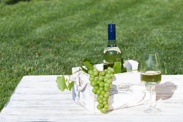 istock White wine on wooden white vintage table 1263522916
