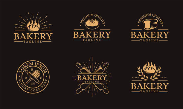 ilustraciones, imágenes clip art, dibujos animados e iconos de stock de conjunto de vectores de comida de vintage bakery - pastelería