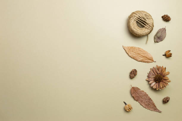 istock Autumn dry leaves on khaki brown background. flat lay, top view, copy space 1263527515