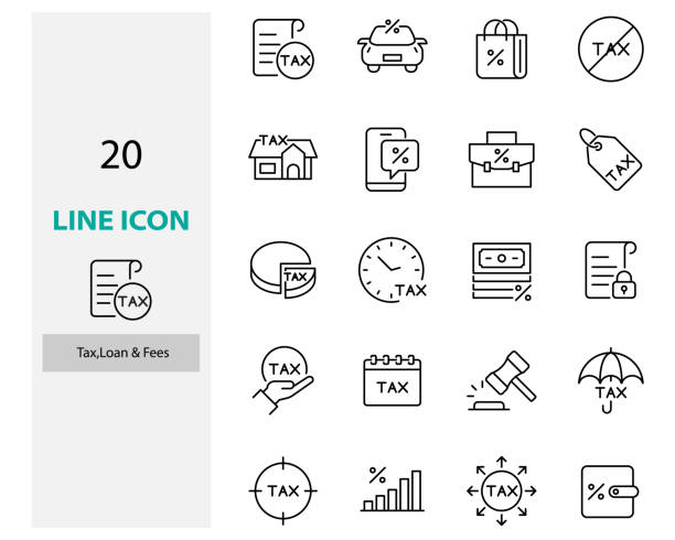 set of tax icons, fee, vat set of tax icons, fee, vat tax icons stock illustrations
