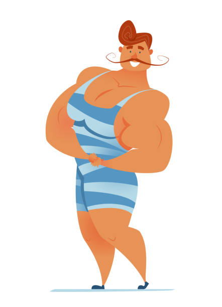 ilustrações, clipart, desenhos animados e ícones de homem forte 4 - circus strongman men muscular build