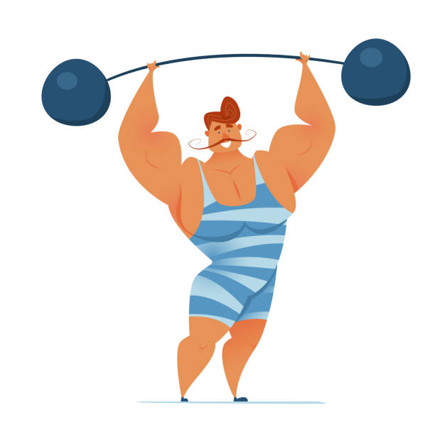 сильный человек со штангой - circus strongman men muscular build stock illustrations