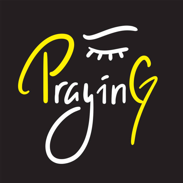 Praying - inspire motivational religious quote. Hand drawn beautiful lettering. Print for inspirational poster, t-shirt, bag, cups, card, flyer, sticker, badge. Cute funny vector writing Praying - inspire motivational religious quote. Hand drawn beautiful lettering. Print for inspirational poster, t-shirt, bag, cups, card, flyer, sticker, badge. Cute funny vector writing religiosity stock illustrations