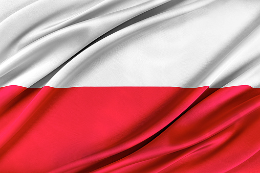 Colorful Poland flag waving in the wind. 3D illustration.