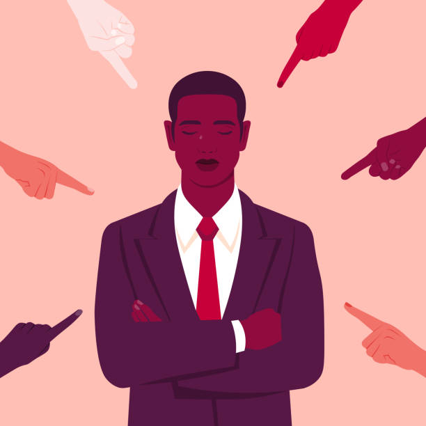 ilustraciones, imágenes clip art, dibujos animados e iconos de stock de la verguenza. las manos de diferentes personas apuntan al joven africano. retrato de un hombre de negocios llorando. quiebra. - embarrassment men business guilt