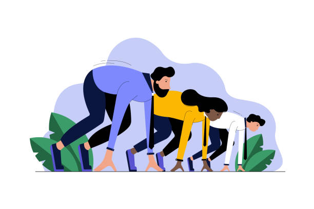 ilustrações de stock, clip art, desenhos animados e ícones de multiethnicity, business, startup, sport, race, motivation, competition concept - campeonato