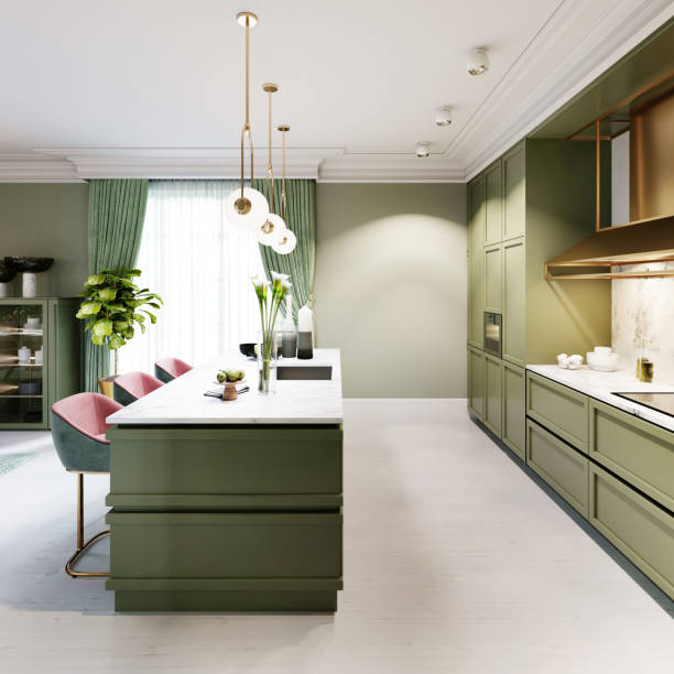 istock New design pistachio color kitchen with kitchen island. 1263543348