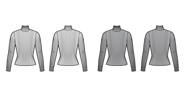 istock Turtleneck ribbed-knit sweater technical fashion illustration with long sleeves, close-fitting shape 1263543484