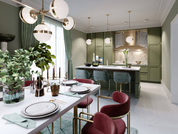 istock New design pistachio color kitchen with kitchen island. 1263546013