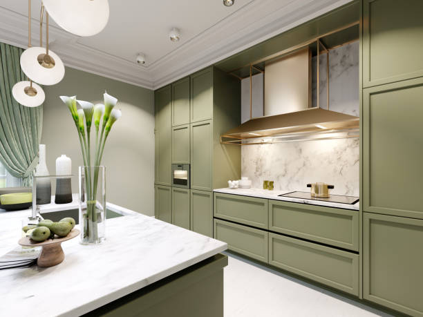 istock New design pistachio color kitchen with kitchen island. 1263546285