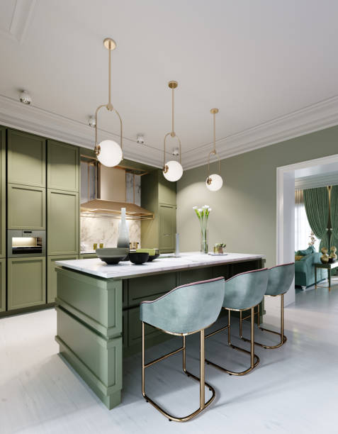 istock New design pistachio color kitchen with kitchen island. 1263546313