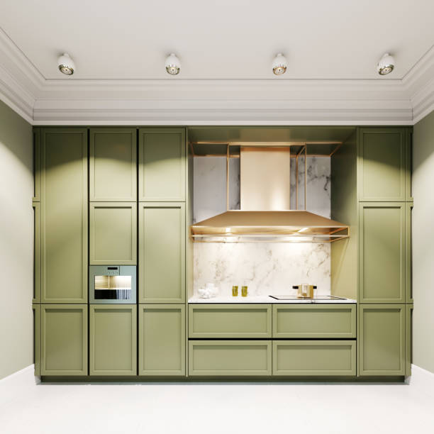 istock New design pistachio color kitchen with kitchen island. 1263546349