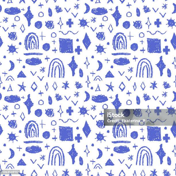 Seamless Pattern Design Abstract Sky Stars Rainbow Sun Rectangle Simple ...
