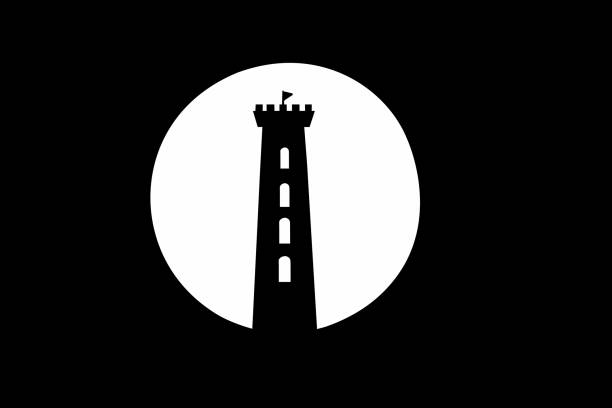 Silhouette of castle tower with flag