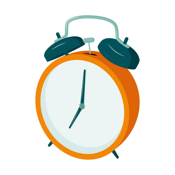 Retro alarm clock with a hammer, 7 o'clock. Drawn in perspective. Time to Wake up for school and work.The icon with the clock. Isolated on a white background.Color vector illustration in a flat style. Retro alarm clock with a hammer, 7 o'clock. Drawn in perspective. Time to Wake up for school and work. The icon with the clock. Isolated on a white background.Color vector illustration in a flat style alarm clock illustrations stock illustrations