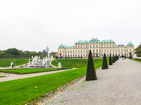 In October 2014, tourists were visiting the garden of Belvedere Palace in Vienna.