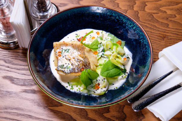 istock Pike perch with zucchini paste and red caviar 1263563618