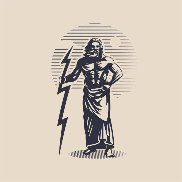 God Zeus or Jupiter. God Zeus or Jupiter. A man with a beard in a tunic. Lightning in hand. zeus stock illustrations