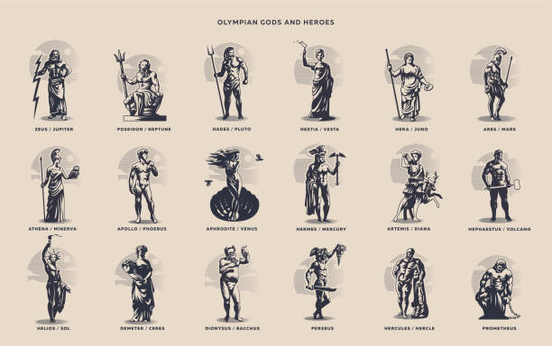 ilustrações, clipart, desenhos animados e ícones de heróis olímpicos. deuses gregos e romanos - minerva