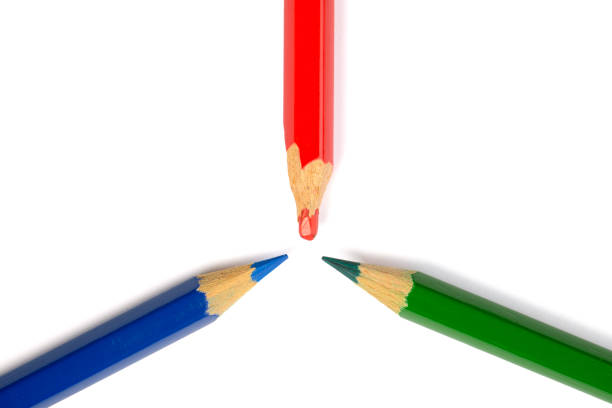 Red Green and Blue (RGB) colored pencils. Only the red pencil has been used