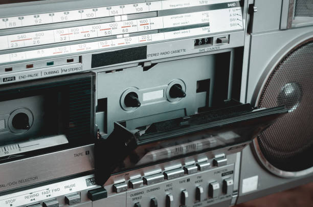 istock Close-up of a retro stereo cassette recorder. 1263568624