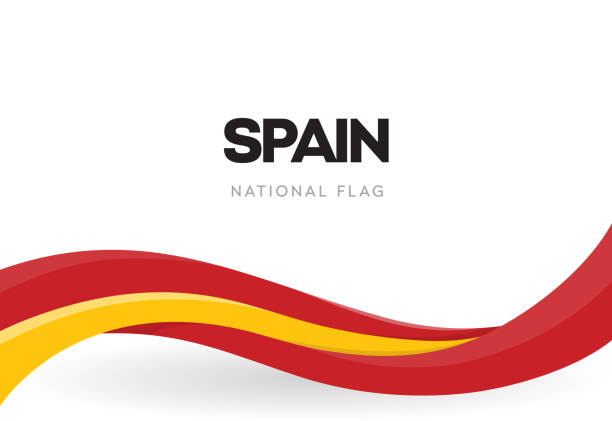 西班牙揮舞著旗幟。西班牙的國家象徵。紅色和黃色的絲帶海報。10 月 12 日假期明信片。發現美國周年向量插圖。年度慶典。 - spain 幅插畫檔、美工圖案、卡通及圖標