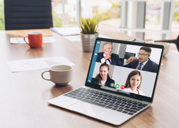 istock Video call business people meeting on virtual workplace or remote office 1263569742