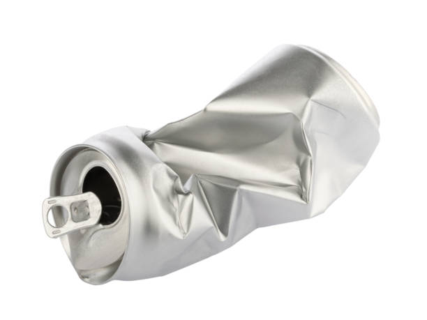 istock Crumpled empty blank soda or beer can garbage. Crushed junk can recycle isolated without shadow 1263570201