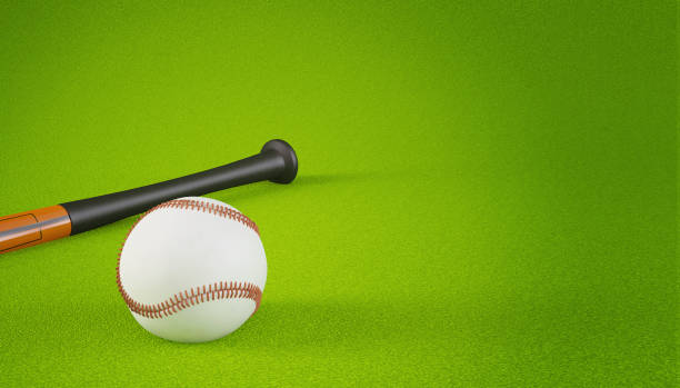 istock Close up Baseball with leather globe and bat on artificial grass background with copy space for text, Concept image for sport tournament, exercise or recreation in arena for young people. 3D rendering 1263573396