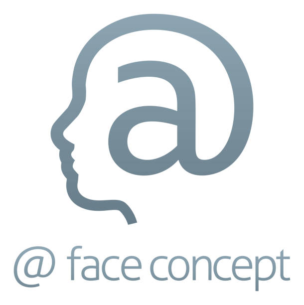 illustrations, cliparts, dessins animés et icônes de au concept de profil de visage de signe - arobase