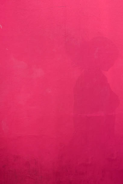 Colourful shadow from young woman dancing on pink wall