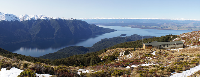 Fiordland National Park snowy winter mountain landscapes on the Kepler Track near Te Anau at the South Island of New Zealand.