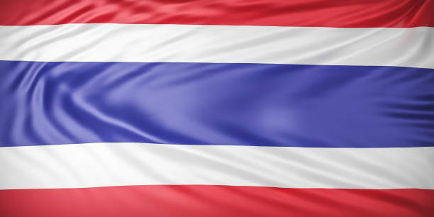 istock Beautiful Thailand Flag Wave Close Up on banner background with copy space.,3d model and illustration. 1263589089