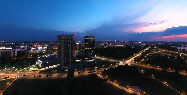 Belgrade at the night.Drone photography.