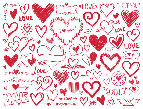 Hearts. Hand-drawn design elements Doodle design elements isolated on white background. Love stock illustrations