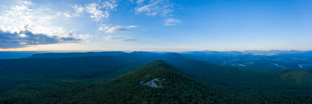 Duncan Knob - Massanutten Range, VA - Aerial An aerial panorama of Duncan Knob and the Massanutten Range, located in the George Washington National Forest, in Page County Virginia. george washington national forest stock pictures, royalty-free photos & images