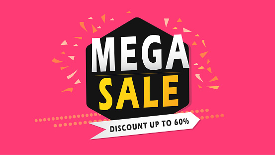 Super Sale with discount and big offer with shiny pink text, website header or banner set. Vector Illustration