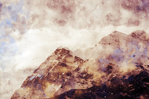 istock Abstract painting of mountains, nature landscape image, digital watercolor illustration 1263609084