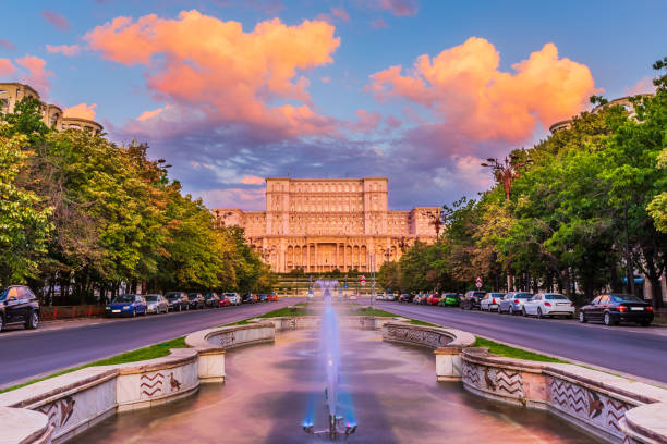 Bucharest, Romania. Bucharest, Romania. The Palace of Parliament at sunrise. parliament palace in bucharest romania the largest building in europe stock pictures, royalty-free photos & images