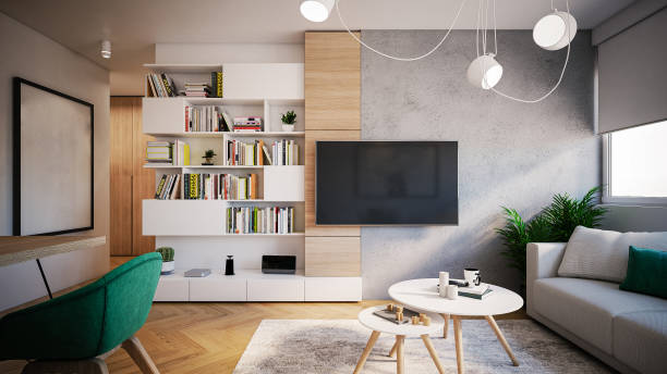 istock Interior Design. Architecture. Computer generated image of living room. Architectural Visualization. 3D rendering. 1263615659