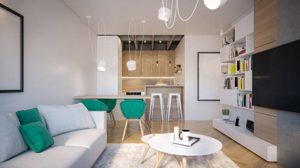 istock Interior Design. Architecture. Computer generated image of living room. Architectural Visualization. 3D rendering. 1263615682