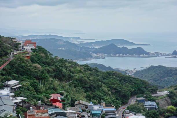 istock Panoramic view from Jiufen, Taiwan, overlooking the shore 1263617941