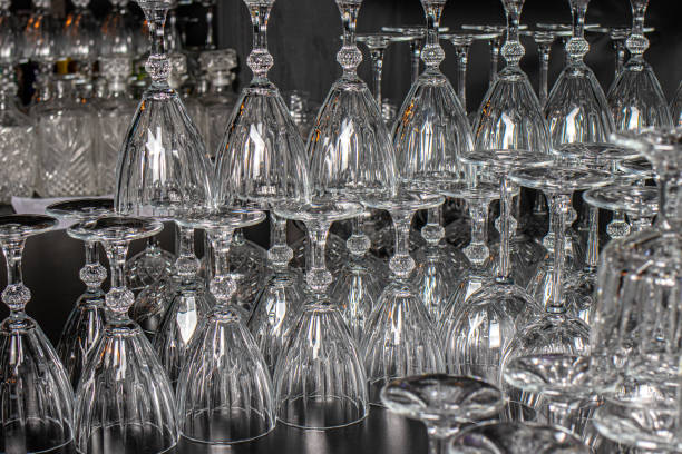 istock Lots of empty glass glasses for alcohol. 1263619350