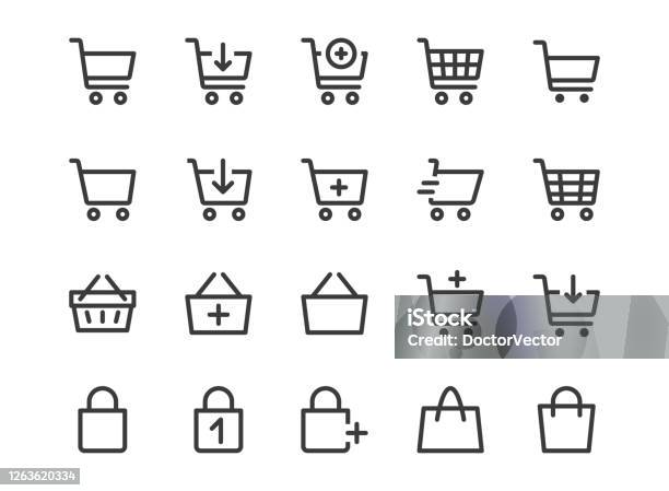 Shopping Cart Line Icon Minimal Vector Illustration Included Simple Outline Icons As Trolley Supermarket Basket Shop Bag Add Item Ecommerce Editable Stroke Pixel Perfect Stock Illustration - Download Image Now