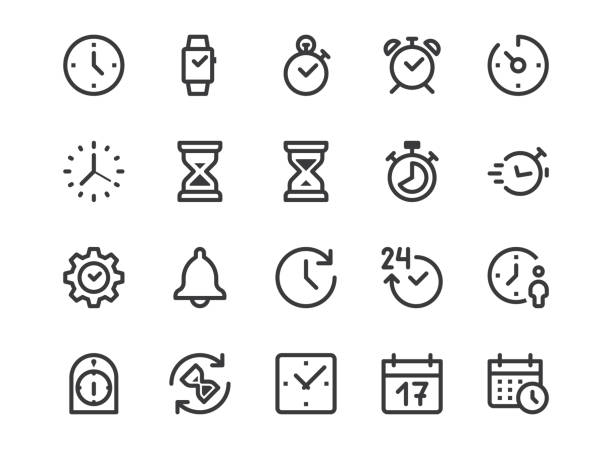 Time, Clock Line Icon. Minimal Vector Illustration. Included Simple Outline Icons as Watch, Stopwatch, Timer, Alarm, Calendar, Sand Hourglass. Editable Stroke. Pixel Perfect Time, Clock Line Icon. Minimal Vector Illustration. Included Simple Outline Icons as Watch, Stopwatch, Timer, Alarm, Calendar, Sand Hourglass. Editable Stroke. Pixel Perfect. dv stock illustrations