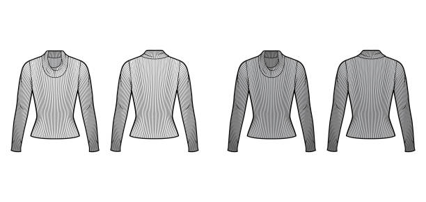 istock Ribbed cowl turtleneck knit sweater technical fashion illustration with long sleeves, close-fitting shape 1263620564